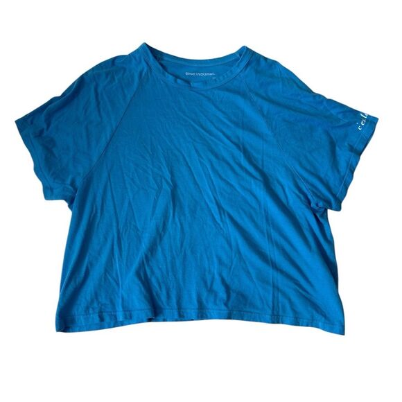 NEW Good hYOUman Boxy Fit Cropped Tee Blue - Picture 1 of 5
